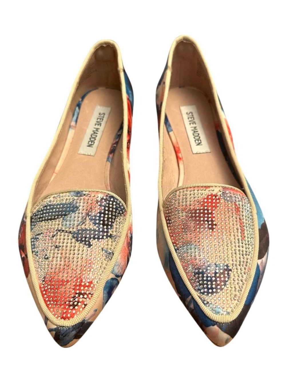 STEVE MADDEN Hibiscus Floral Crystal Embellished Pointed Toe Loafer Flats